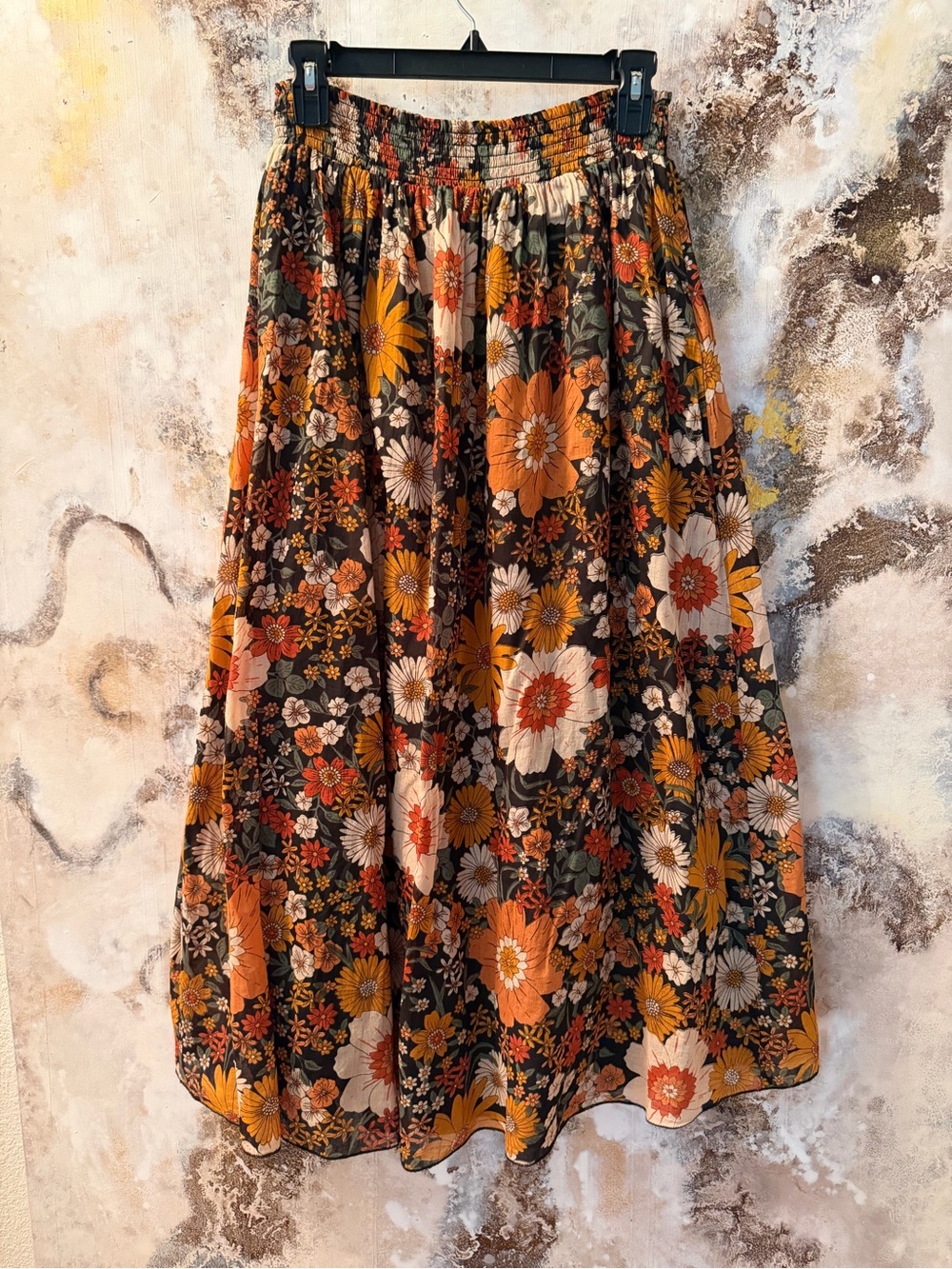 NATURAL LIFE Black Floral Midi Skirt in size L/XL